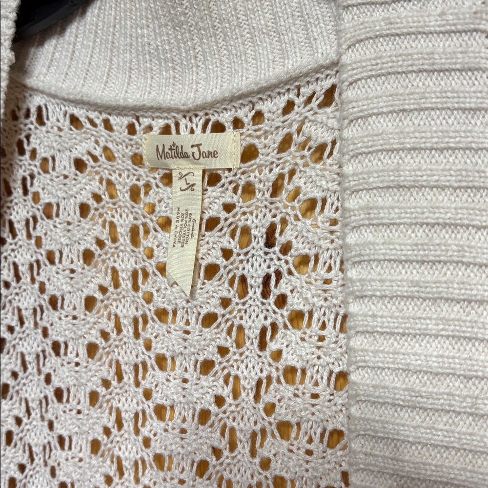 Woman’s Matilda Jane Cream Open-Knit cardigan Sweater with 3/4 sleeves